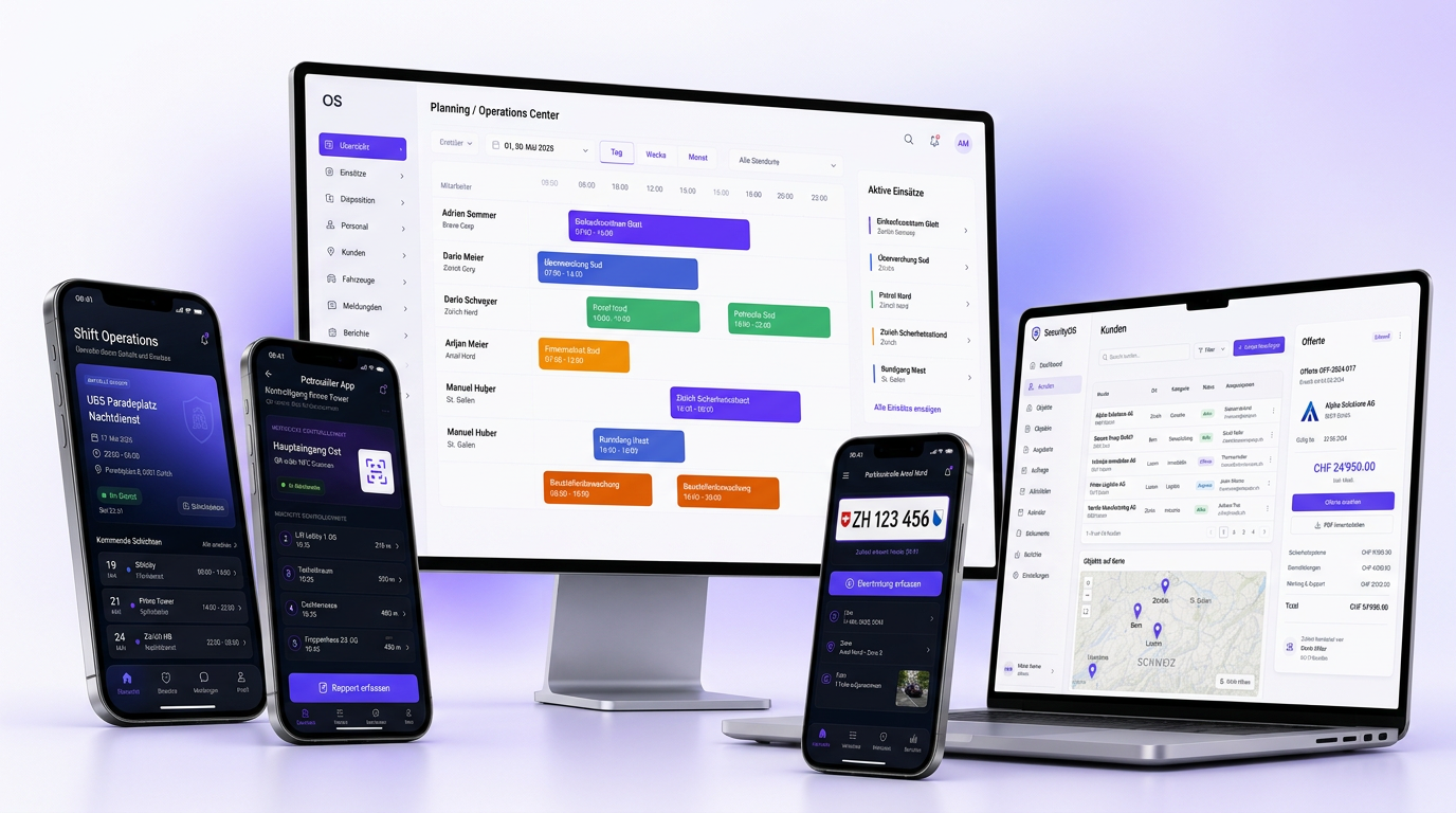 SecurityOS – eine Plattform für den gesamten Sicherheitsbetrieb: Planning, Workforce, Patrouille, Parking und Sales